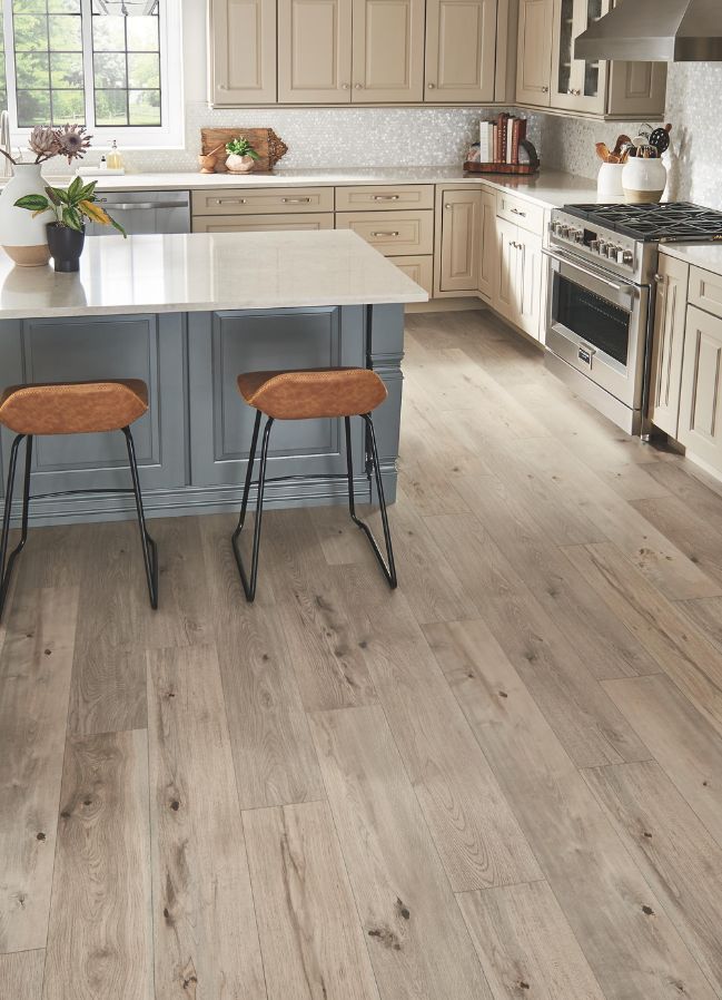 wood look laminate flooring in a rustic kitchen